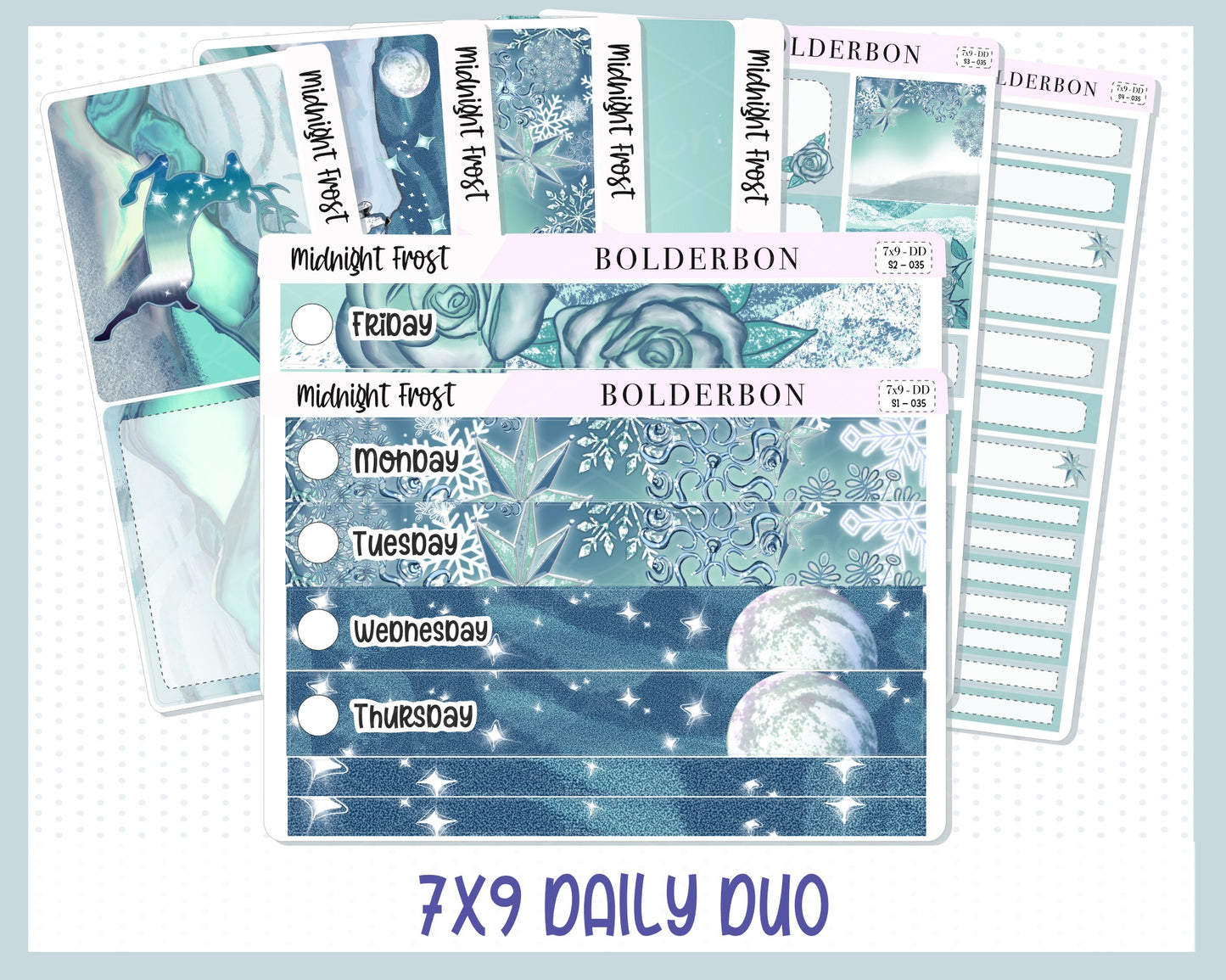 MIDNIGHT FROST 7x9 Daily Duo || Planner Sticker Kit for Erin Condren, Winter, Snowflakes