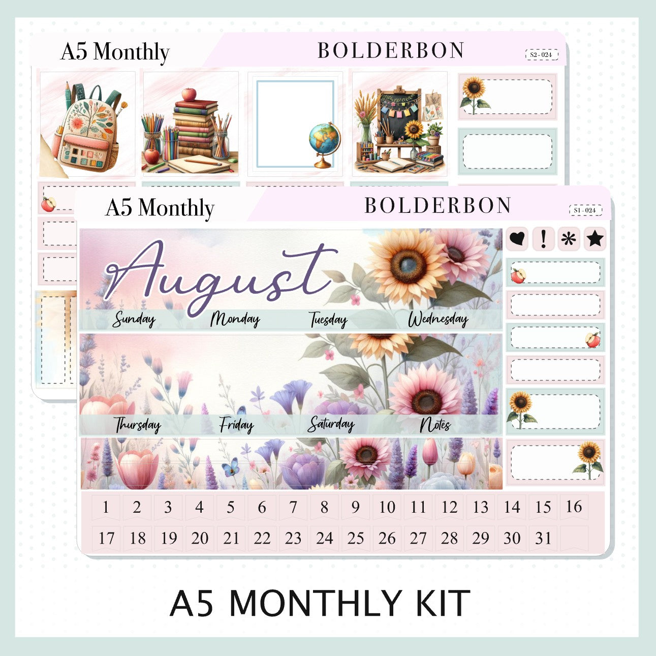 AUGUST A5 MONTHLY KIT || Planner Stickers for Erin Condren