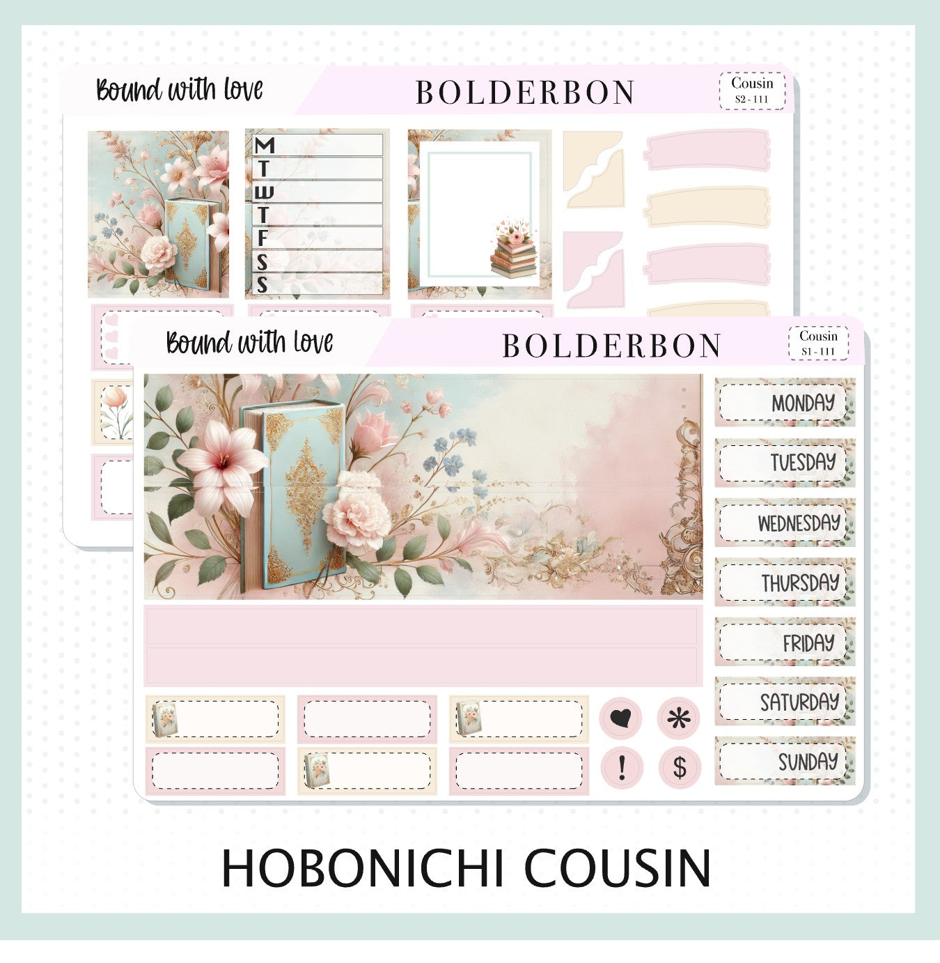 BOUND WITH LOVE Hobonichi Cousin || Bookish, Planner Sticker Kit