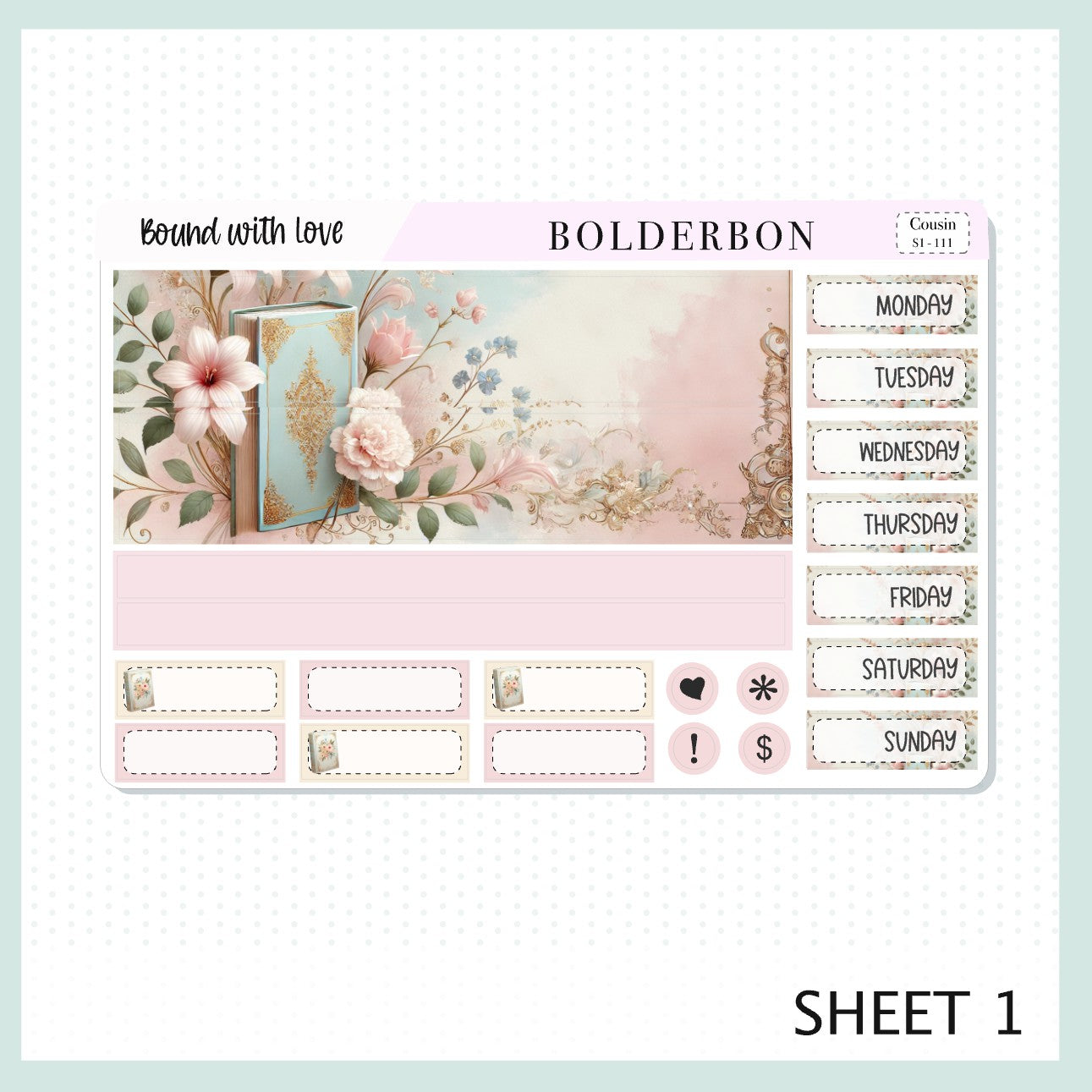 BOUND WITH LOVE Hobonichi Cousin || Bookish, Planner Sticker Kit