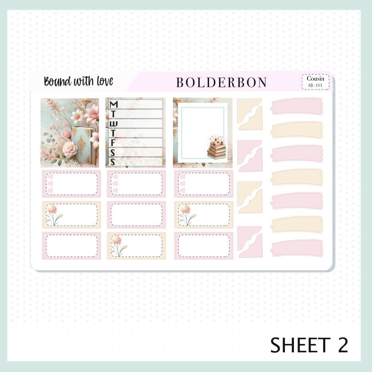 BOUND WITH LOVE Hobonichi Cousin || Bookish, Planner Sticker Kit