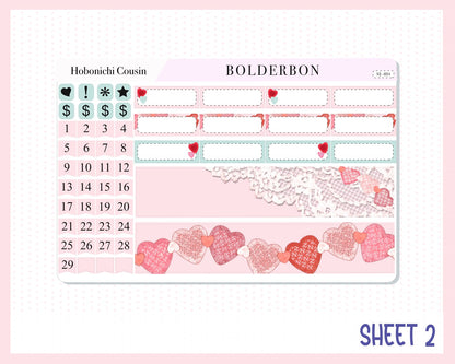 SWEET LOVE Hobonichi Cousin || Weekly Planner Sticker Kit Hand Drawn, Valentine's, Love