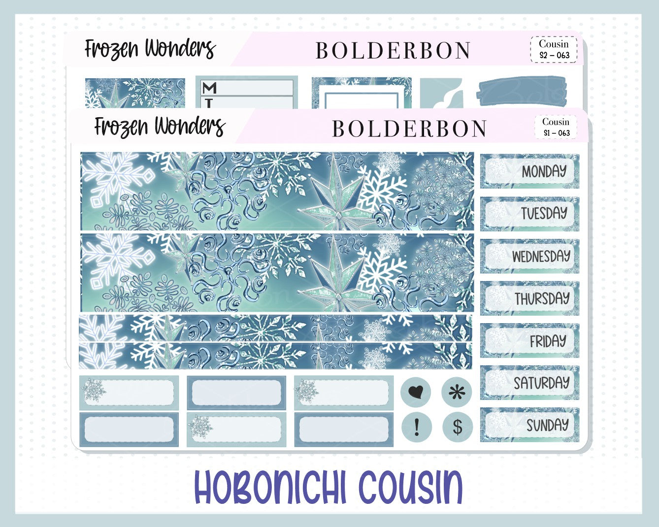 FROZEN WONDERS Hobonichi Cousin || Weekly Planner Sticker Kit Hand Drawn, Winter