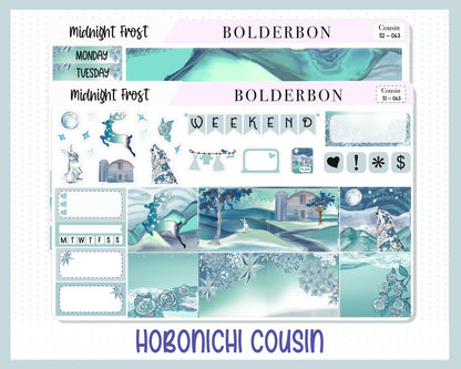 MIDNIGHT FROST Hobonichi Cousin || Weekly Planner Sticker Kit Hand Drawn, Winter