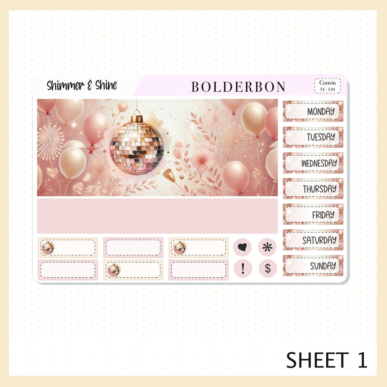 SHIMMER & SHINE Hobonichi Cousin || Planner Sticker Kit