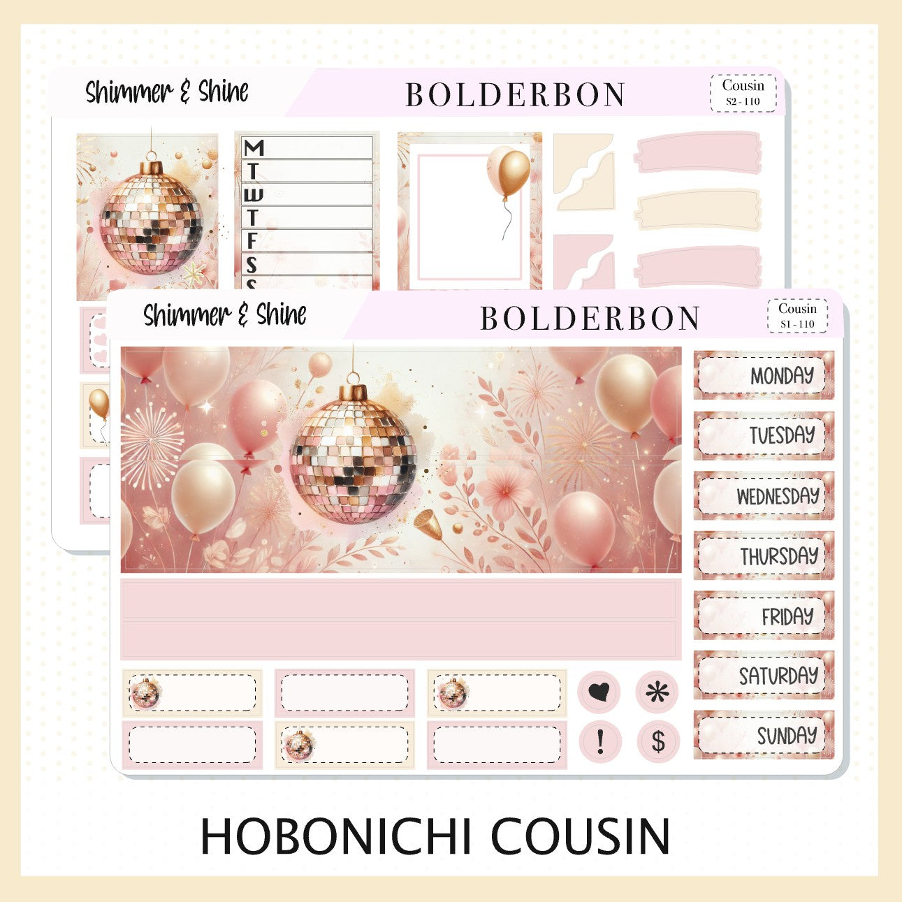 SHIMMER & SHINE Hobonichi Cousin || Planner Sticker Kit