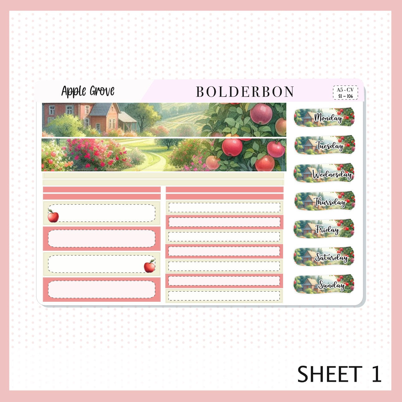 APPLE GROVE "Compact Vertical" || A5 Planner Sticker Kit