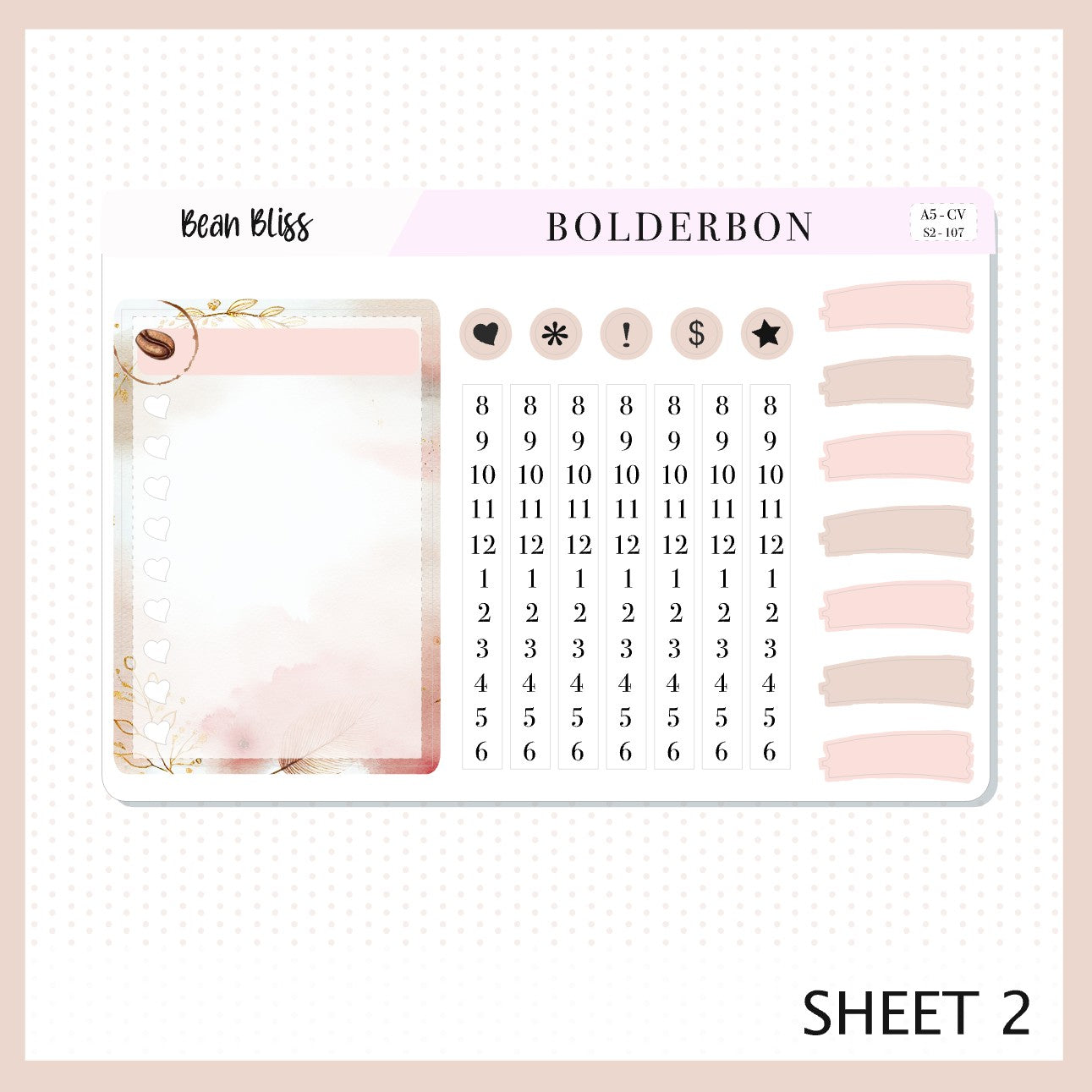 BEAN BLISS "Compact Vertical" || A5 Planner Sticker Kit