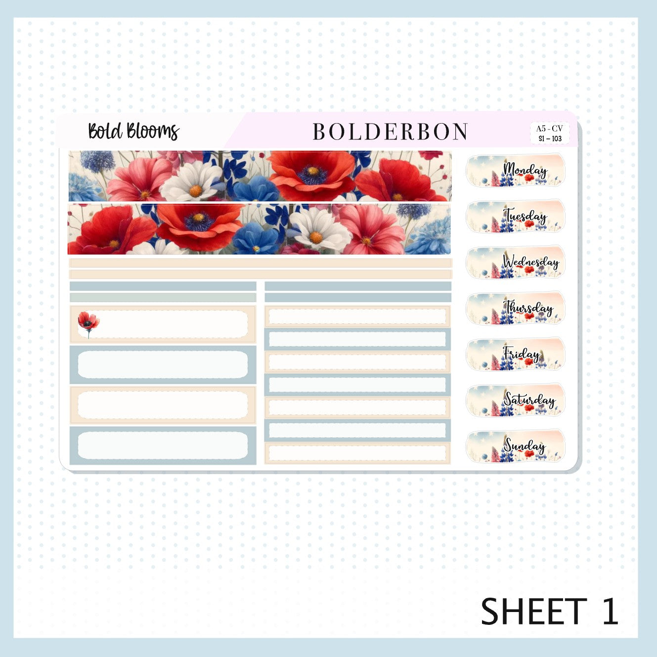 BOLD BLOOMS "Compact Vertical" || A5 Planner Sticker Kit