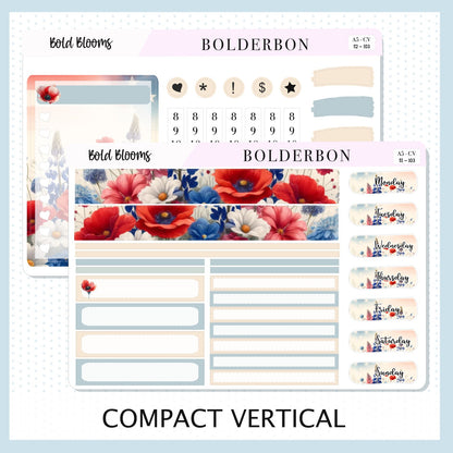 BOLD BLOOMS "Compact Vertical" || A5 Planner Sticker Kit