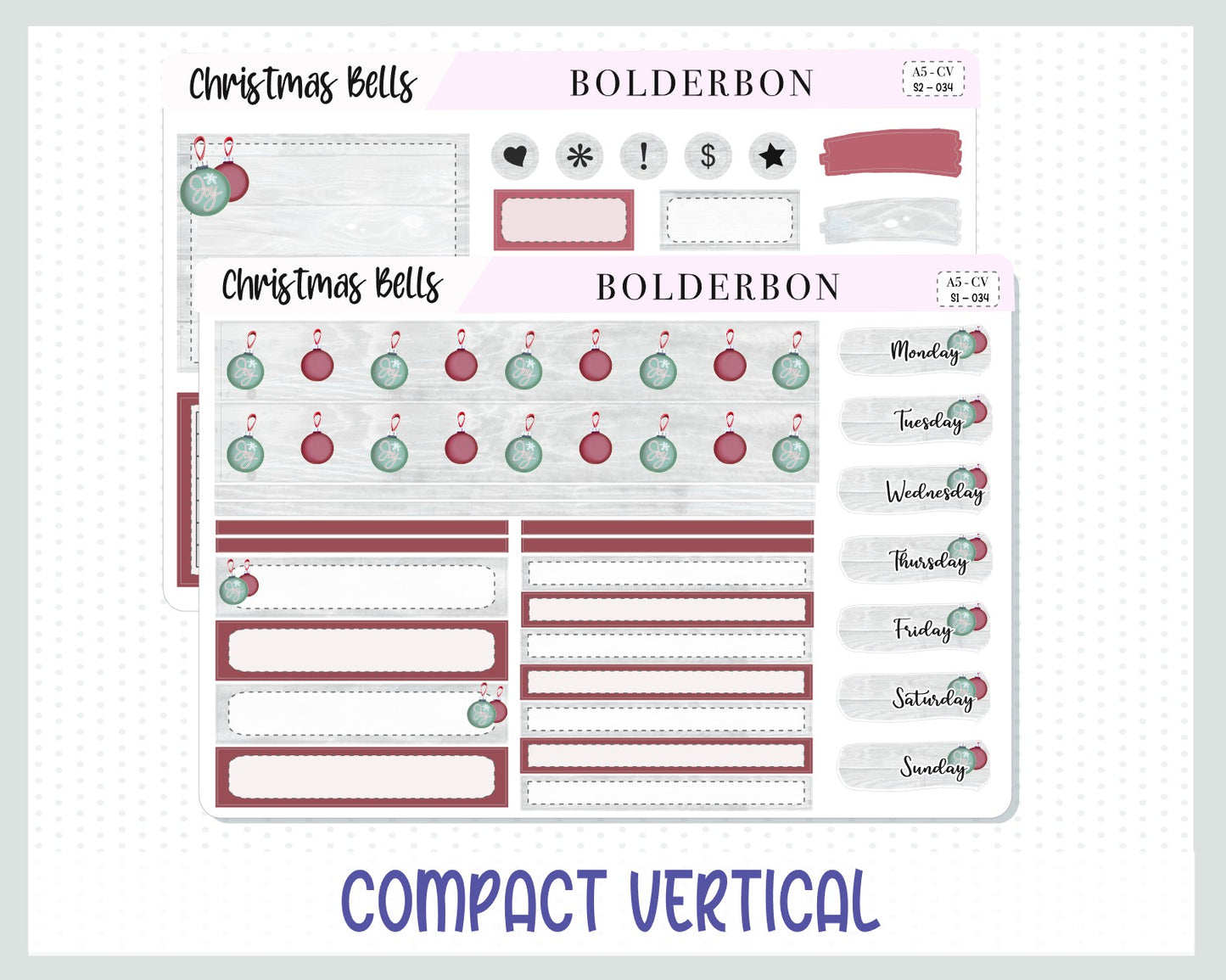 CHRISTMAS BELLS "Compact Vertical" || A5 Planner Sticker Kit