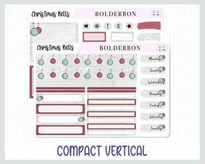 CHRISTMAS BELLS "Compact Vertical" || A5 Planner Sticker Kit