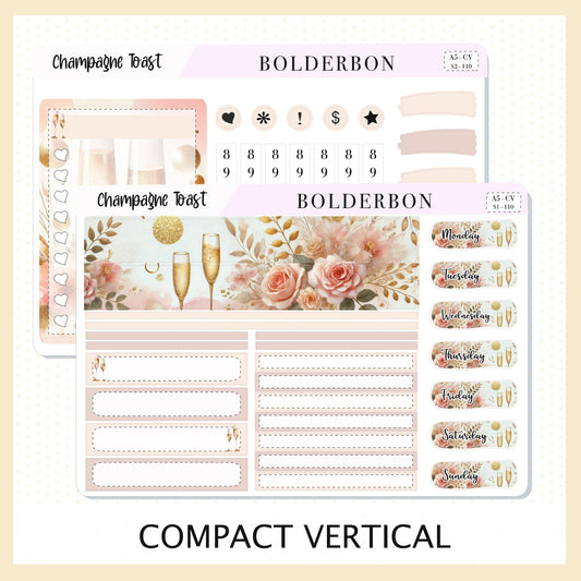 CHAMPAGNE TOAST "A5 Compact Vertical" || Planner Sticker Kit