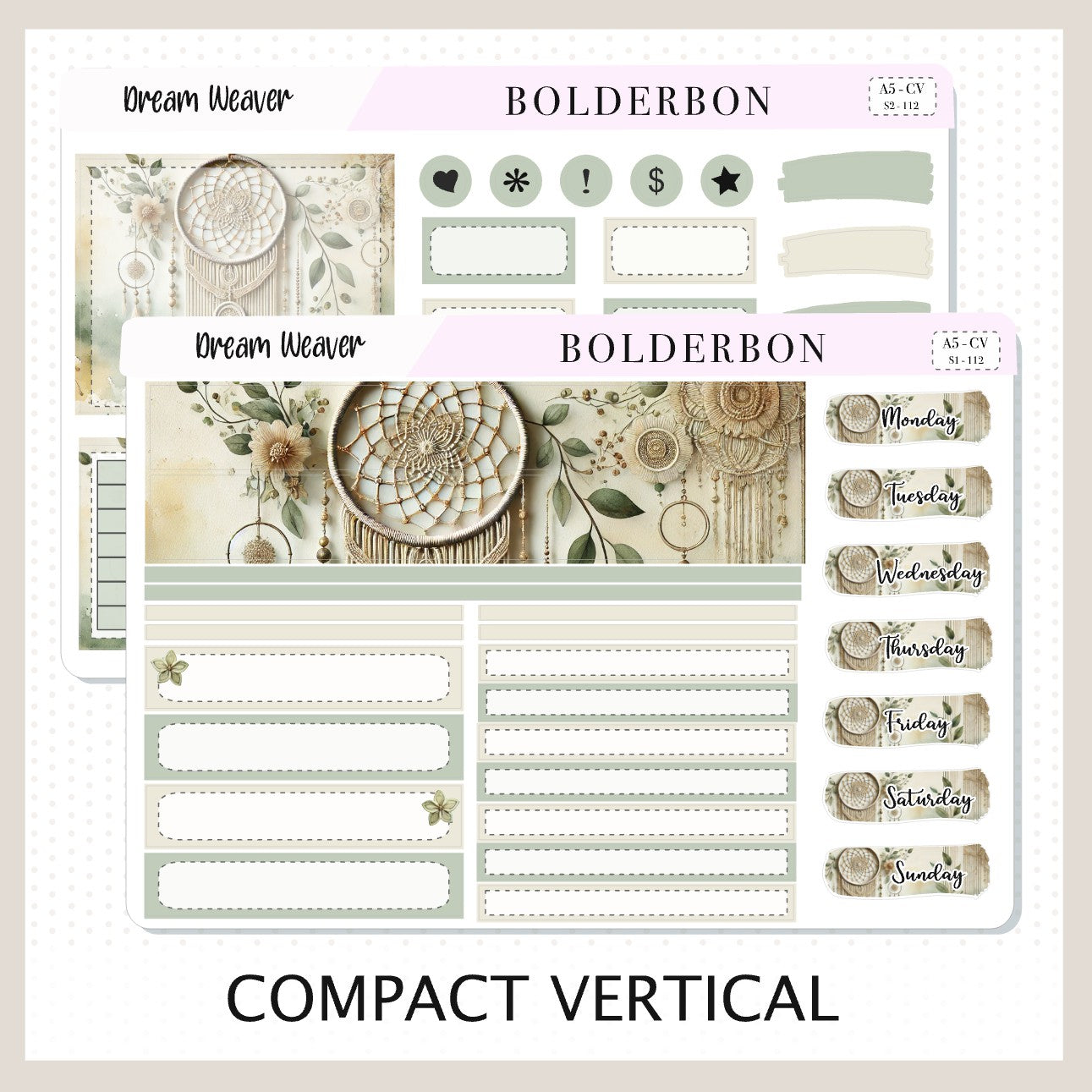 DREAM WEAVER "A5 Compact Vertical" || Planner Sticker Kit