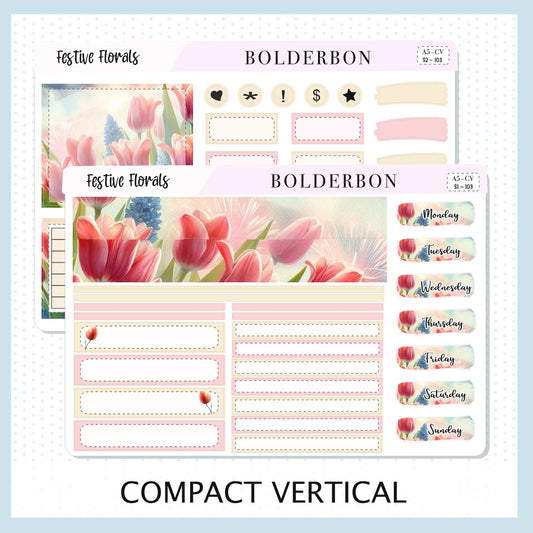 FESTIVE FLORALS "Compact Vertical" || A5 Planner Sticker Kit