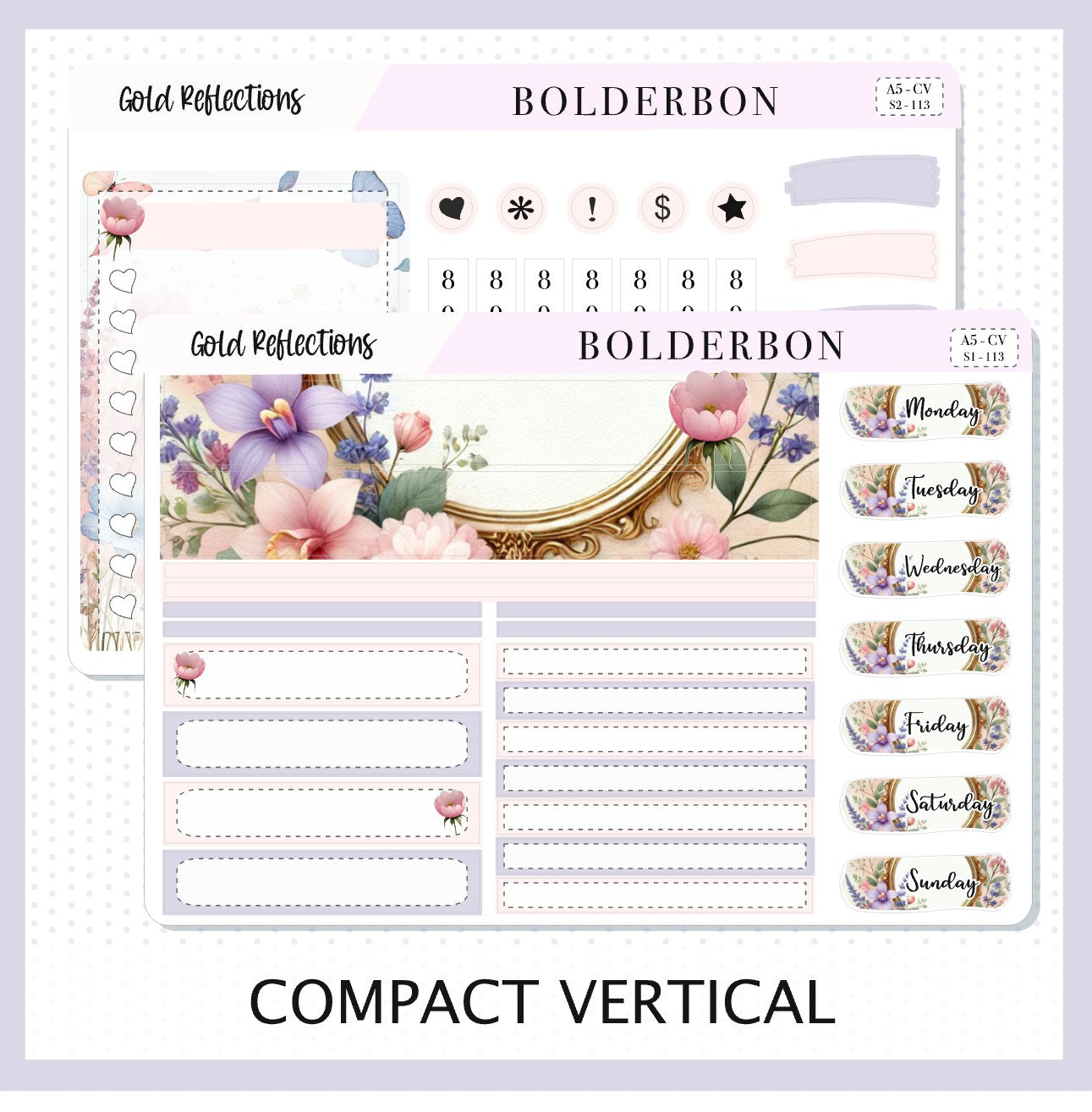 GOLD REFLECTIONS "A5 Compact Vertical" || Planner Sticker Kit