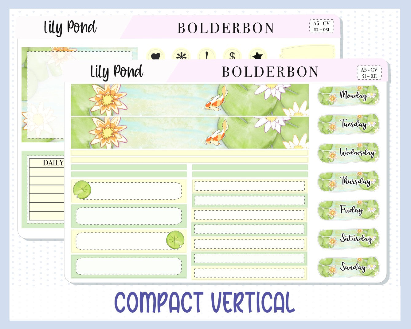 LILY POND || A5 Compact Vertical Planner Sticker Kit