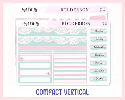 LOVE NOTES "Compact Vertical" || A5 Planner Sticker Kit, Valentine's, Love