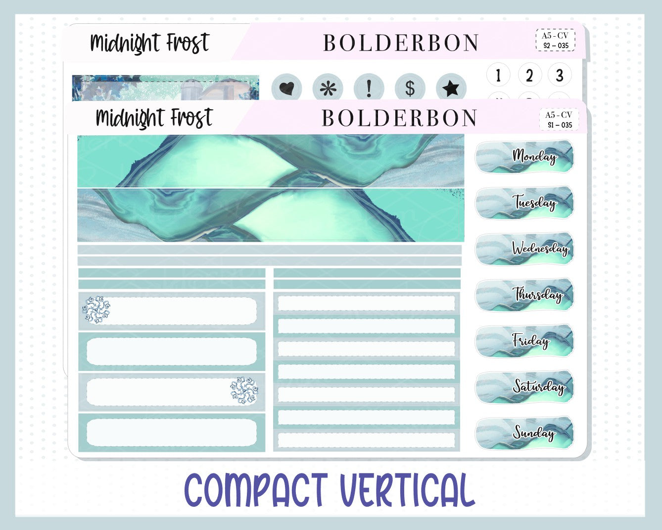 MIDNIGHT FROST "Compact Vertical" || A5 Planner Sticker Kit, Winter