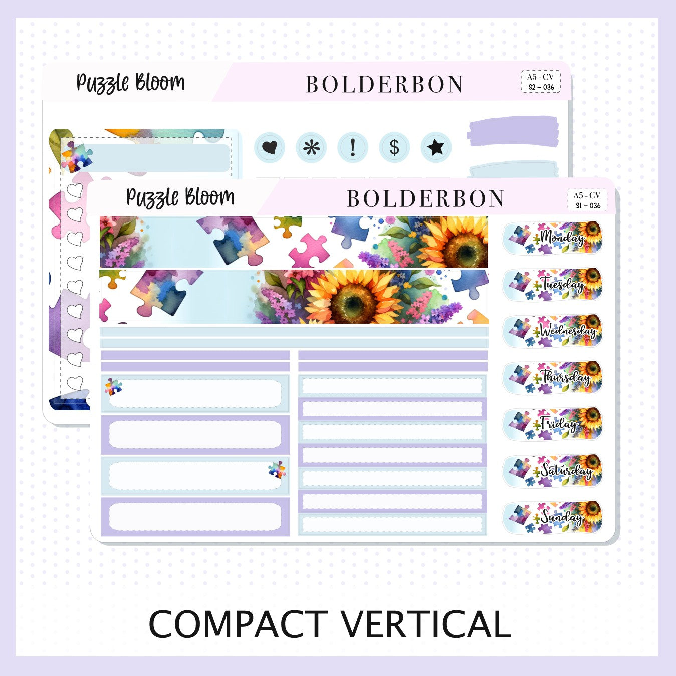 PUZZLE BLOOM "Compact Vertical" || A5 Planner Sticker Kit