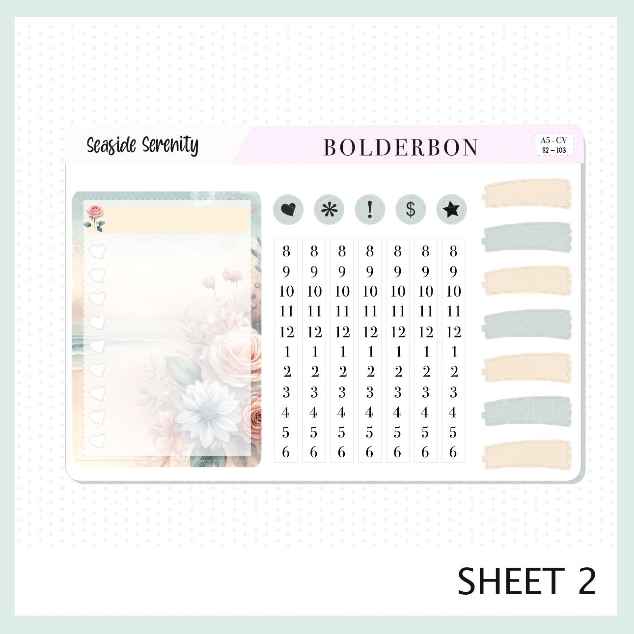 SEASIDE SERENITY "Compact Vertical" || A5 Planner Sticker Kit