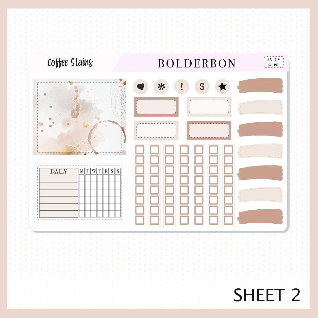 COFFEE STAINS "Compact Vertical" || A5 Planner Sticker Kit