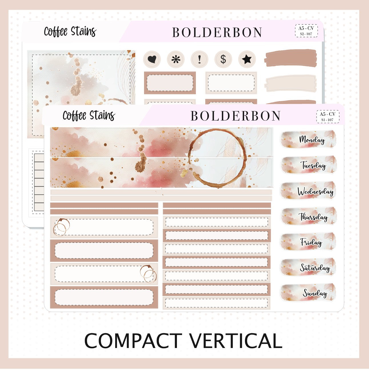 COFFEE STAINS "Compact Vertical" || A5 Planner Sticker Kit