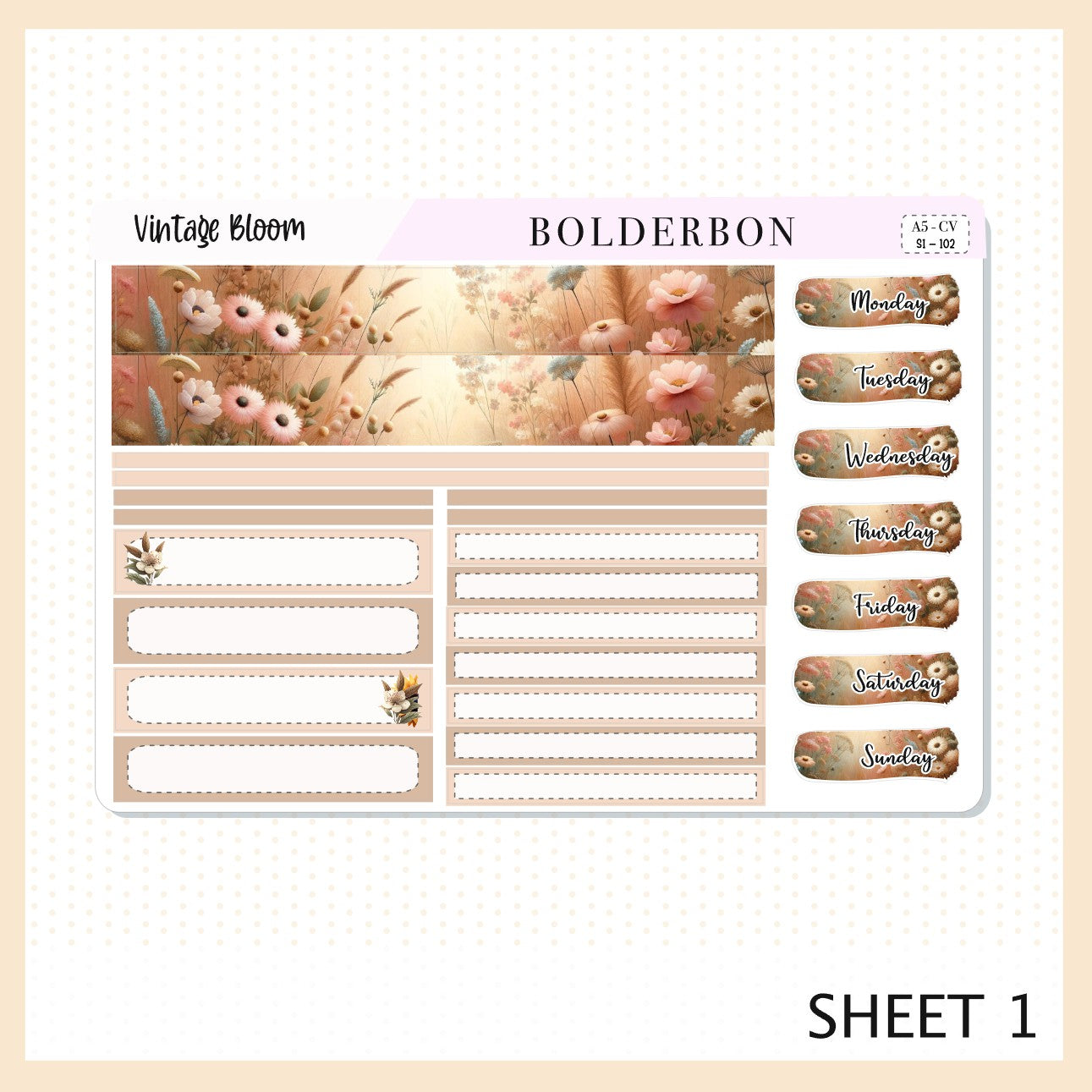 VINTAGE BLOOM "Compact Vertical" || A5 Planner Sticker Kit