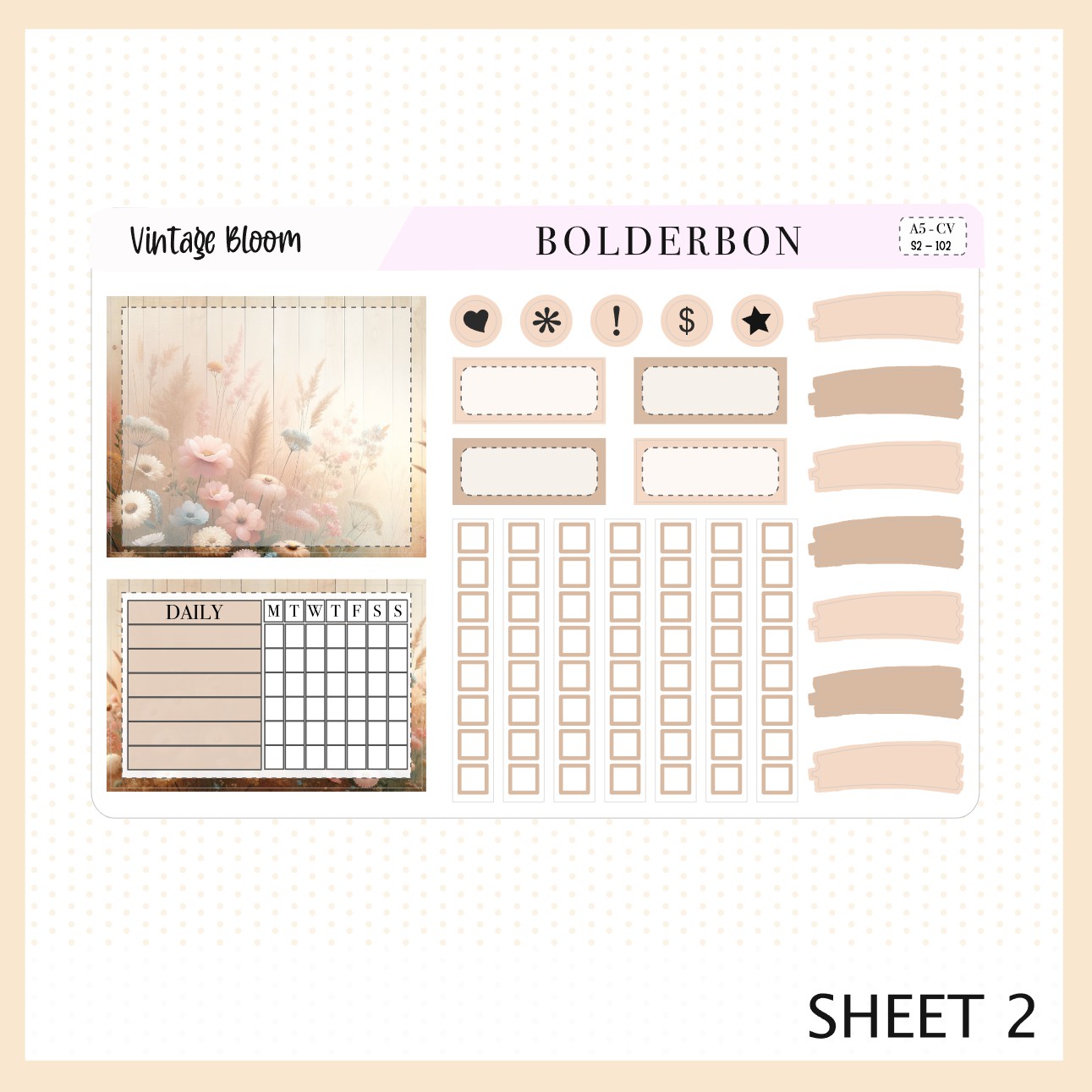 VINTAGE BLOOM "Compact Vertical" || A5 Planner Sticker Kit