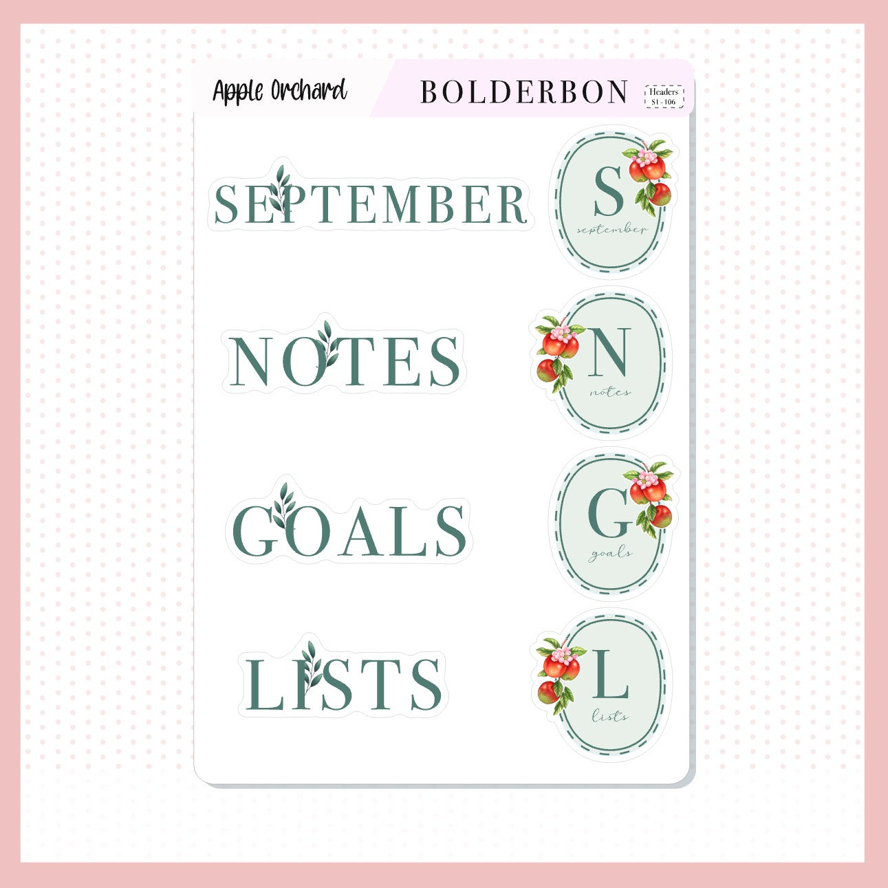 SEPTEMBER Header Stickers || Apple Orchard Journal Stickers, Journaling Stickers