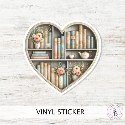 HEART BOOKSHELF Vinyl Sticker || Book Lover Vinyl Sticker, Unique Bookish Gift - Perfect for Planners, Journals, laptops and More!