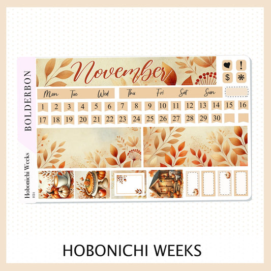 NOVEMBER Hobonichi Weeks || Monthly Planner Stickers, Fall Vibes