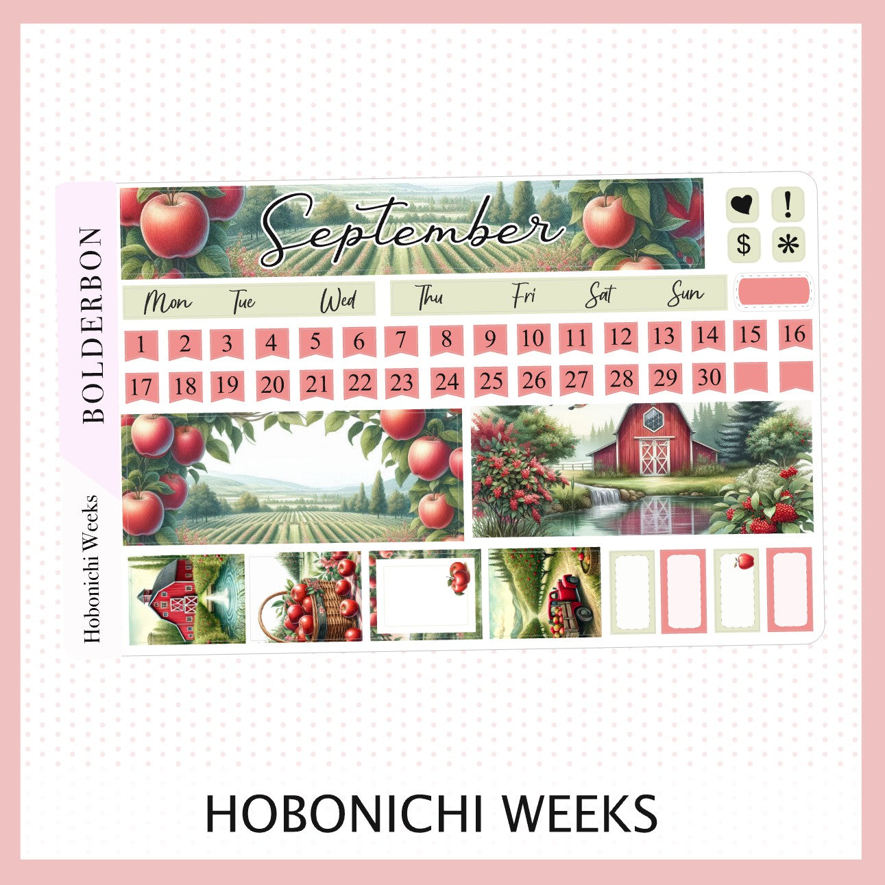 SEPTEMBER Hobonichi Weeks || Monthly Planner Stickers, Apple Orchard