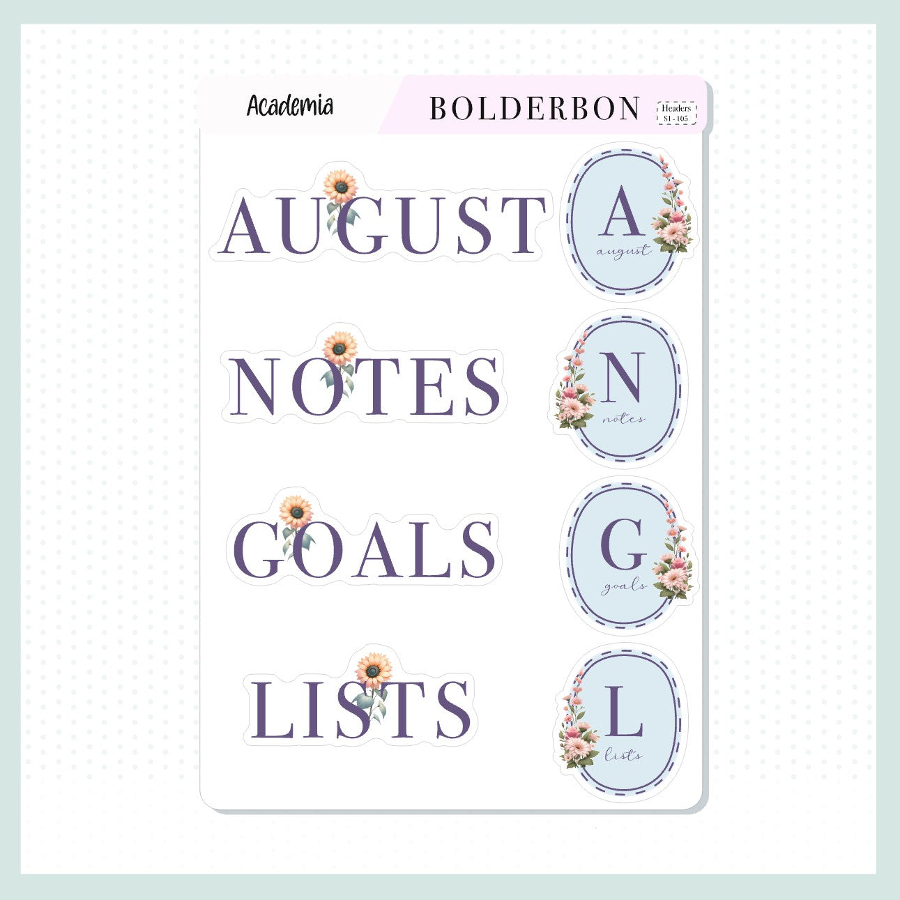 AUGUST Header Stickers || Academia Journal Stickers, Journaling Stickers