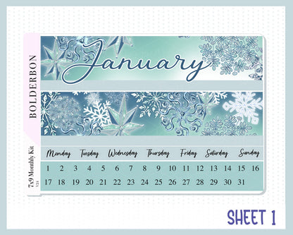 JANUARY 7x9 Monthly Sticker Kit || Midnight Frost, Winter, Snowflakes