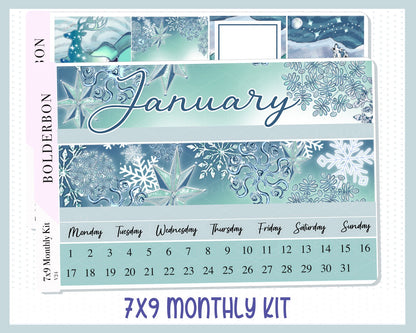 JANUARY 7x9 Monthly Sticker Kit || Midnight Frost, Winter, Snowflakes