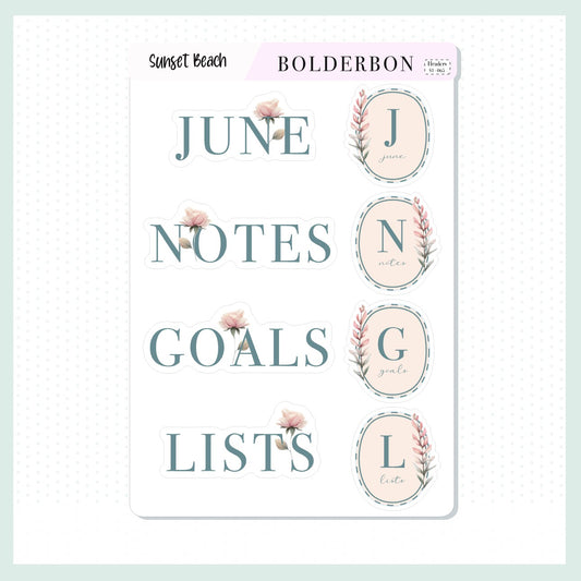 JUNE Journal Stickers || Sunset Beach Journal, Journaling Stickers