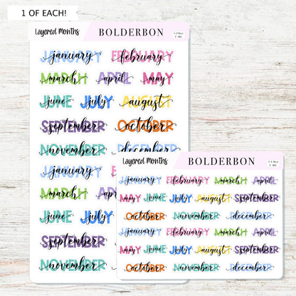 LAYERED MONTHS Colorful || Script Planner Stickers