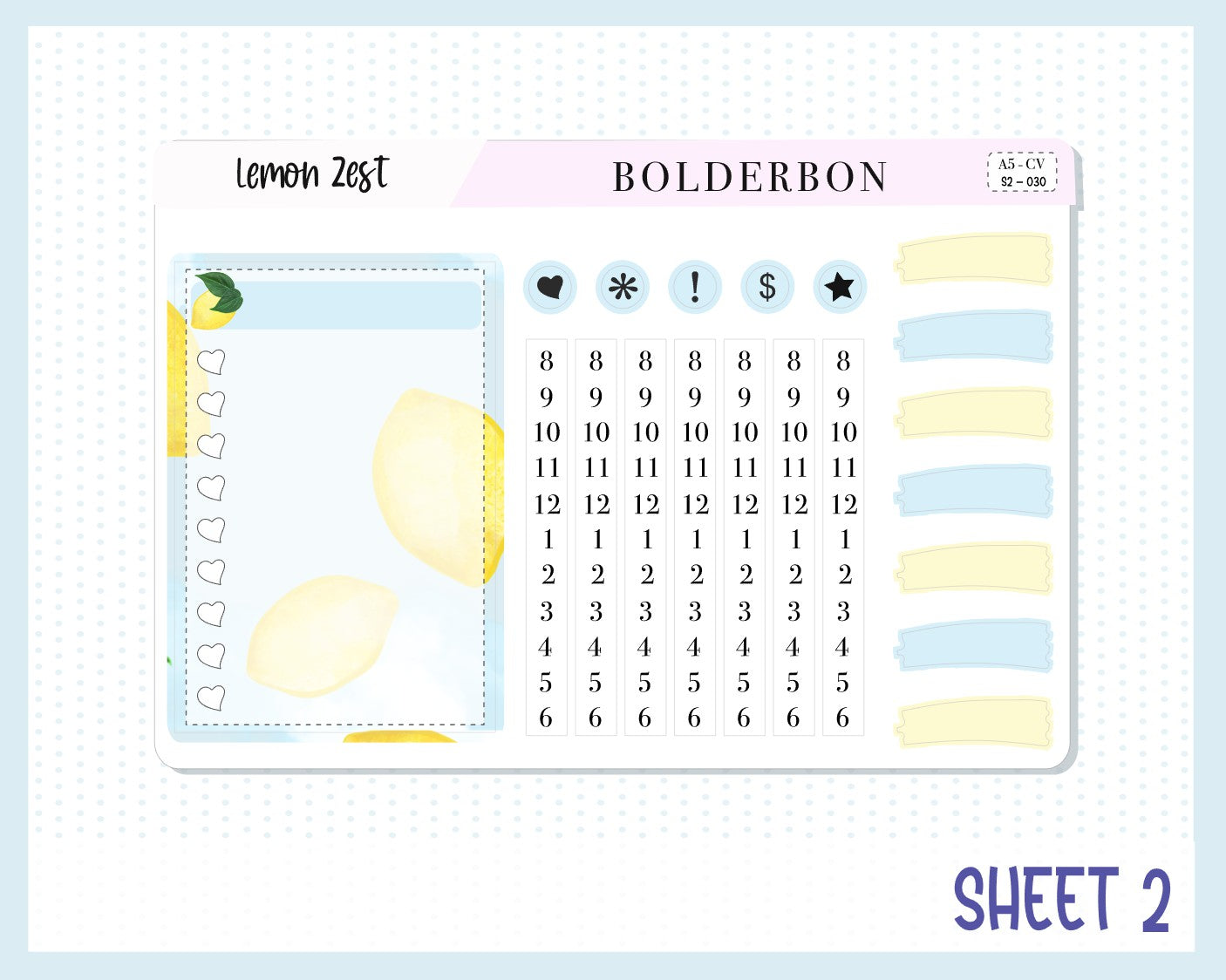 LEMON ZEST || A5 Compact Vertical Planner Sticker Kit