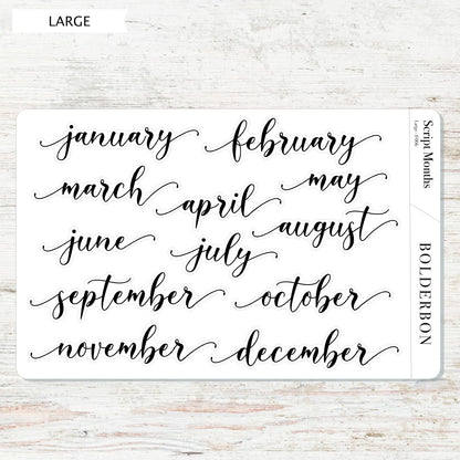 SCRIPT MONTH Planner Stickers || Flourish, Minimal, Neutral, Header, Monthly, Planner, Handlettering, Calendar, Cursive