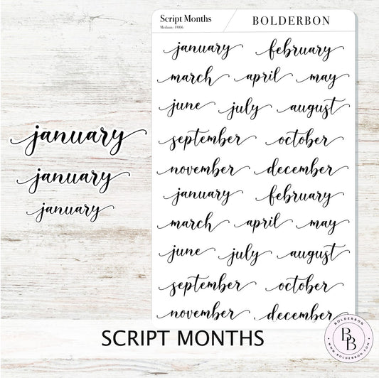 SCRIPT MONTH Planner Stickers || Flourish, Minimal, Neutral, Header, Monthly, Planner, Handlettering, Calendar, Cursive