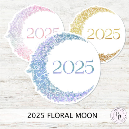 2025 FLORAL MOON || Vinyl Sticker Decal, Laptop, Planner Sticker, Hobonichi, High Quality Laminated, 3 Inches