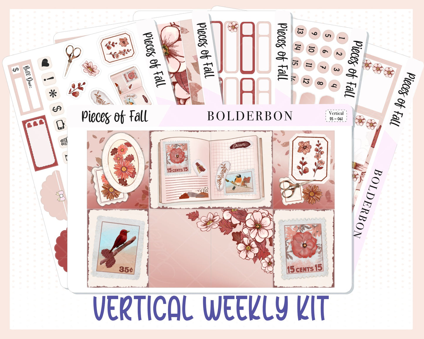 PIECES OF FALL || 7x9 Vertical Planner Sticker Kit