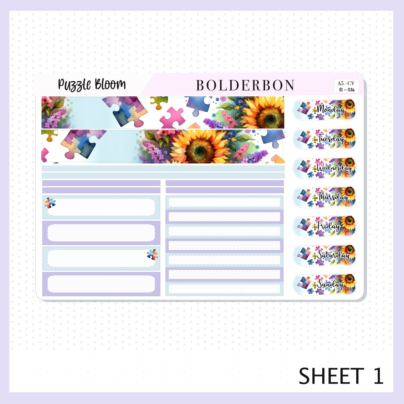 PUZZLE BLOOM "Compact Vertical" || A5 Planner Sticker Kit