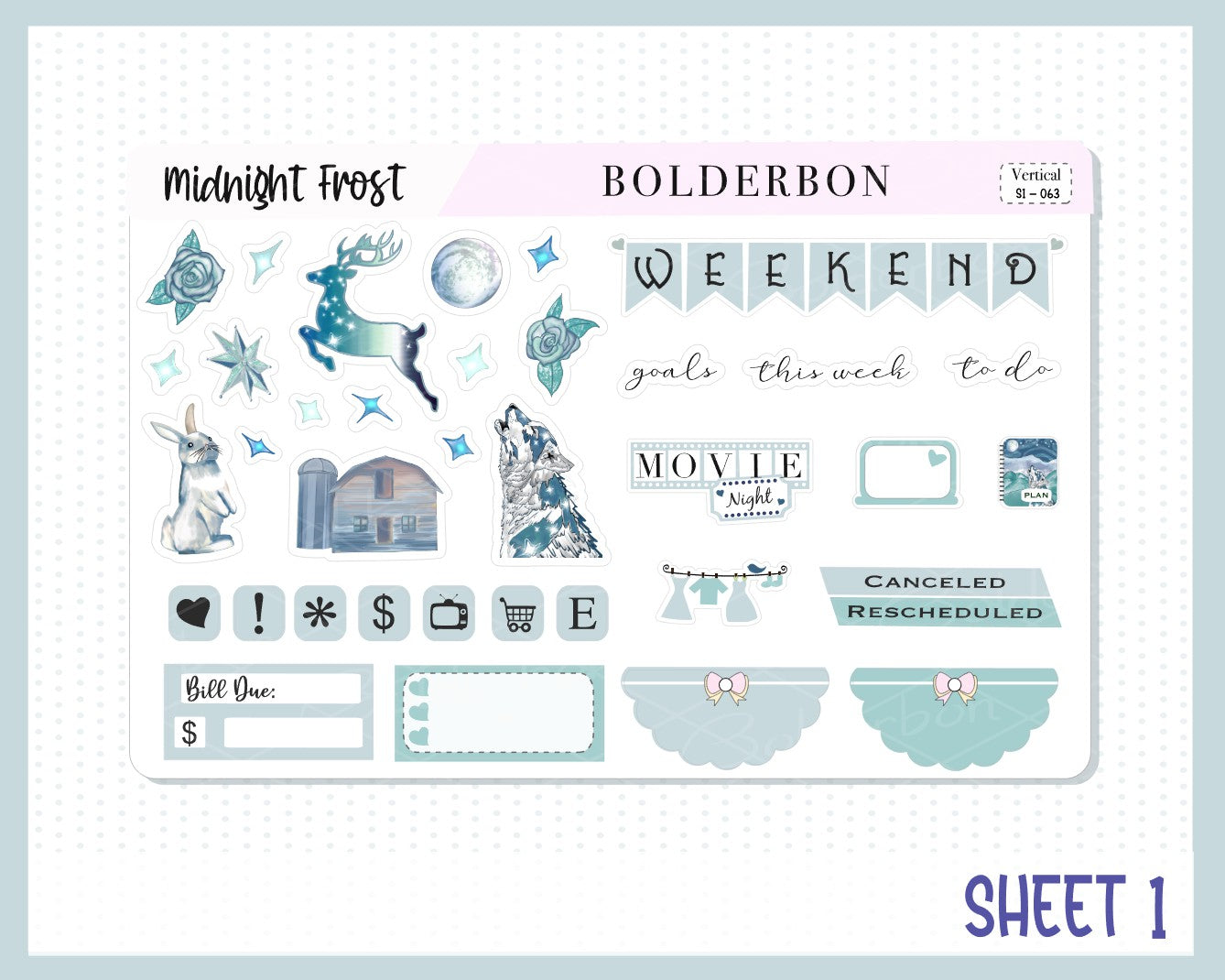 MIDNIGHT FROST || 7x9 Vertical Planner Sticker Kit