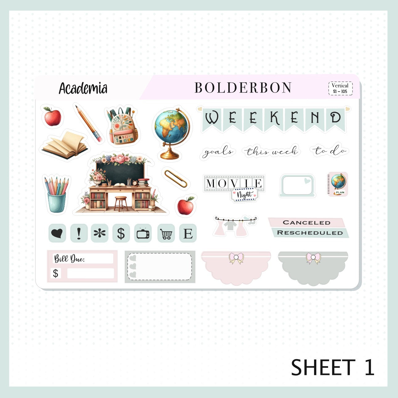 ACADEMIA || 7x9 Vertical Planner Sticker Kit