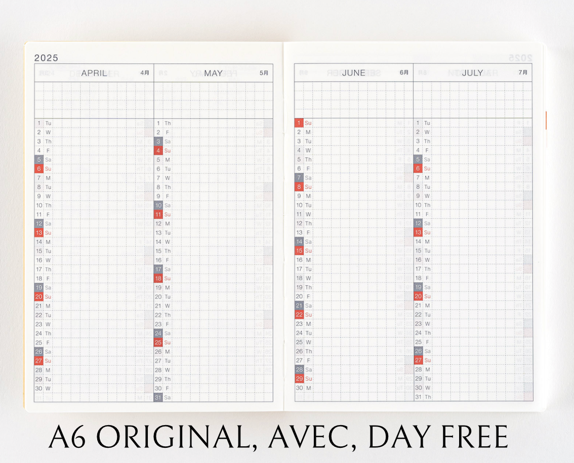 2025 - A6 HOBONICHI Index Date Strips - Slate || Monthly Headers, Calendar Stickers, Year At A Glance, Hobonichi Cousin Kit