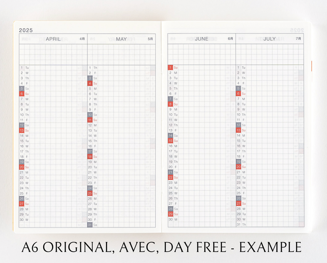 2025 - A6 HOBONICHI Index Date Strips - Slate || Monthly Headers, Calendar Stickers, Year At A Glance, Hobonichi Cousin Kit