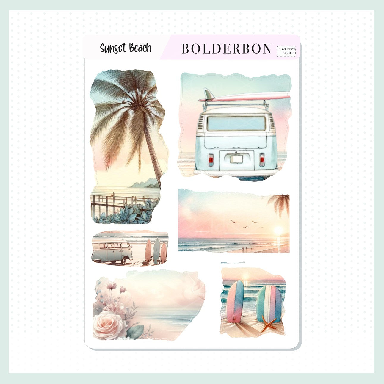 Torn Pieces Journal Stickers || SUNSET BEACH