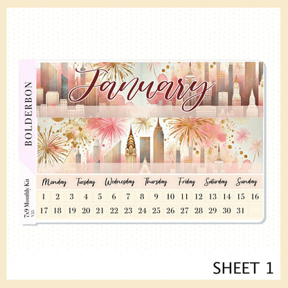 JANUARY 7x9 Monthly Sticker Kit || Golden Hour, New Year's, Celebration